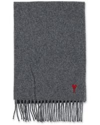 Ami Paris - Wool Scarf With Embroidered Heart And Fringe - Lyst