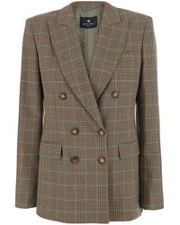 Etro - Double-Breasted Jacket With Peak Lapels And Check Motif - Lyst