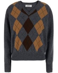 Jucca - Argyle Diamond V-Neck Wool Sweater - Lyst