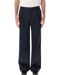 Lardini - Pleated Wool Gabardine Trousers With Single Pleat, Regular Fit & Unfinished Hem - Lyst