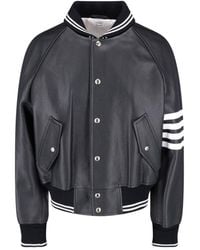 Thom Browne - Leather Varsity Bomber Jacket - Lyst