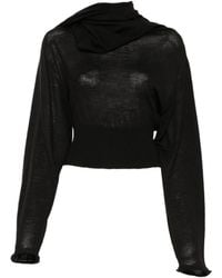 Rick Owens - Cropped Long-Sleeved Top With Scarf-Inspired Neckline - Lyst