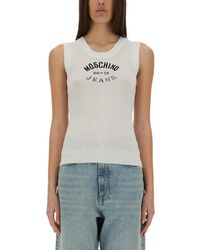 Moschino - Slim Fit Knit Top With Inlay Logo - Lyst