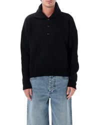 Ami Paris - Wool Interlock Sweater With Buttoned High Neck & Horn Buttons - Lyst