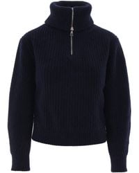 Max Mara - Half-Zip Ribbed Virgin Wool Sweater Tops - Lyst