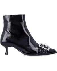 Ganni - Inspired Patent Leather Ankle Boots With Oversized-Tone Buckle - Lyst