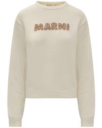 Marni - Logo Embroidered Cotton Knit Sweater - Lyst