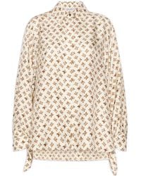 Max Mara - Silk Shirt Collar Drop-Shoulder Blouse With Cuff Ties And Back Pleats - Lyst
