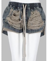 Rick Owens - Heavily Distressed Elastic Waistband Denim Shorts - Lyst