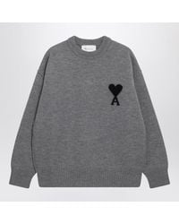 Ami Paris - Ami De Coeur Virgin Wool Crew-Neck Sweater With Intarsia Logo - Lyst