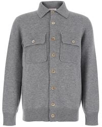 Brunello Cucinelli - Cardigan With Classic Collar And Patch Pockets On The Front - Lyst