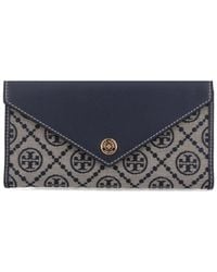 Tory Burch - Leather And T Monogram Fabric Wallet - Lyst