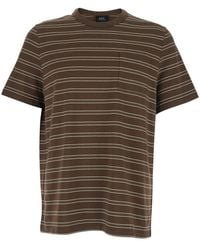 A.P.C. - Crew Neck T-Shirt With Striped Motif And Front Logo - Lyst