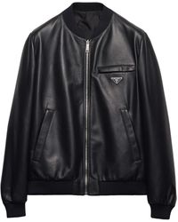 Prada - Leather Bomber Jacket - Lyst