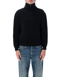 Saint Laurent - Virgin Wool Half-Zip Stand Collar Sweater - Lyst