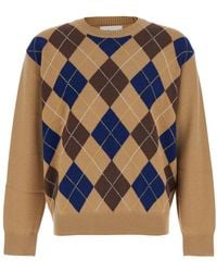 DUNST - Argyle Diamond Wool Crew Neck Sweater - Lyst