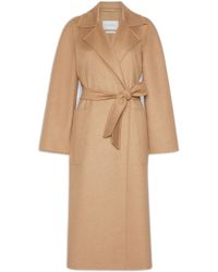 Max Mara - Camel Patch Pocket Raglan Belted Coat With Lapel Collar - Lyst