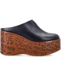 Chloé - Maxime Graffiti Print Leather Slip-On Wedge Sandals For - Lyst