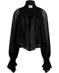 KHAITE - High Neck Ruffled Long Sleeve Top (Size S) - Lyst