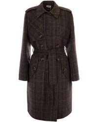 Liu Jo - Classic Camel Check Long Coat With Adjustable Waistbelt - Lyst
