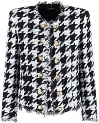 Balmain - Houndstooth Fringe Trim Tweed Jacket - Lyst