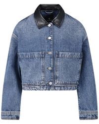 Anine Bing - Cropped Denim Jacket With Leather Collar - Lyst