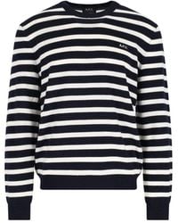 A.P.C. - Classic Striped Knit Sweater With Round Neckline - Lyst