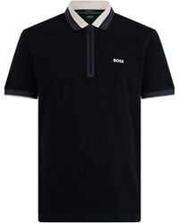 BOSS - Cotton Polo Shirt With Zip Front - Lyst