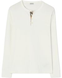 Burberry - Slim-Fit Stretch Cotton Jersey Embroidered Knight Logo Button-Pocket Crewneck Shirt - Lyst