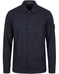 Stone Island - Logo-Patch Button-Up Wool Shirt - Lyst