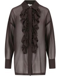 P.A.R.O.S.H. - Semi-Transparent Blouse With Front Ruffles - Lyst