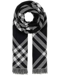 Burberry - Embroidered Wool Blend Scarf - Lyst