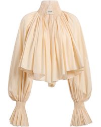 KHAITE - High Neck Ruffled Top With Long Sleeves - Lyst