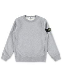 Stone Island - Junior Cotton Crewneck Sweatshirt With Logo Patch - Lyst