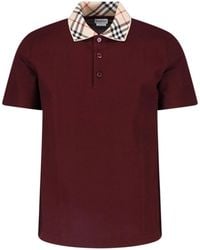 Burberry - Short-Sleeve Polo Shirt With Check Collar - Lyst