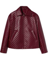 Gucci - Oversized Leather Jacket With Embossed Gg - Lyst