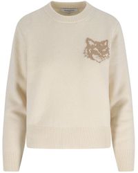 Maison Kitsuné - Light & Natural 100% Wool Sweater For - Lyst
