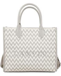 Lanvin - Jacquard Cotton And Synthetic Tote Handbag With Adjustable Shoulder Strap - Lyst