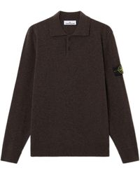 Stone Island - Stone-Effect Polo-Style Virgin Wool Sweater With Button Closure And Badge - Lyst