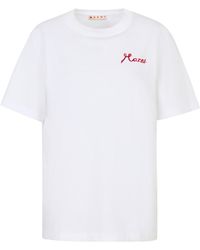 Marni - Logo Embroidered Cotton T-Shirt - Lyst