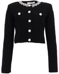 Self-Portrait - Cropped Crystal-Embellished Cotton-Blend Bouclé Cardigan - Lyst