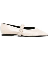 Alohas - Square Toe Leather Flats With Ruched Front Strap - Lyst