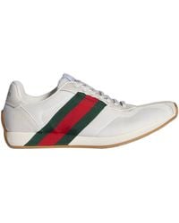 Gucci - Aged-Effect Mesh & Suede Sneaker With Grosgrain Trim, Interlocking G Detail - Lyst