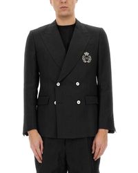 Dolce & Gabbana - Double-Breasted Linen Jacket With Patch For - Lyst