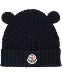 Moncler - Mini Baby Virgin Wool Hat With Bear Ears And Ribbed Turn-Up Brim - Lyst