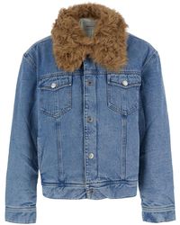 Ami Paris - Quilted Jacket With Shearling Collar, Tech Fabric And Button Front Closure - Lyst