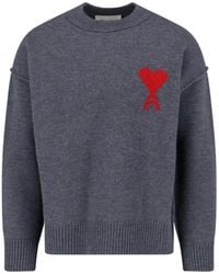 Ami Paris - Relaxed Fit Wool Sweater With Contrast Heart Logo - Lyst