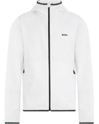 BOSS - Waterproof Hooded Zip Jacket With Raised Collar And Zipper Pockets - Lyst
