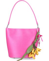 Self-Portrait - Mini Satin Bucket Handbag With Removable Charms, Central Magnetic Closure & Mirror - Lyst