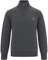 Lacoste - Wool Half-Zip Mock Neck Sweater - Lyst